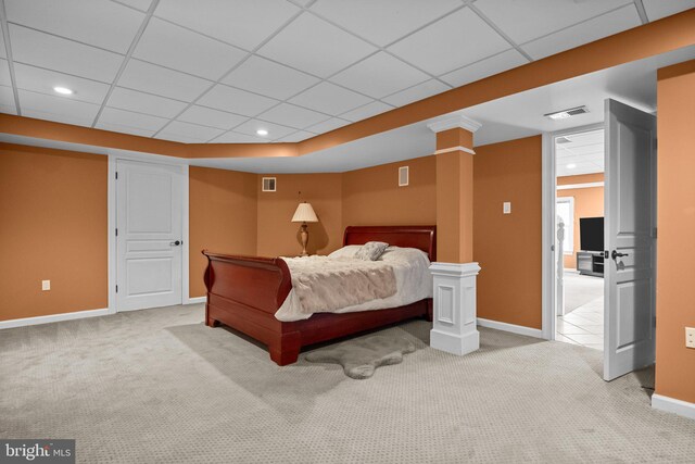 bedroom with recessed lighting, visible vents, baseboards, and carpet flooring