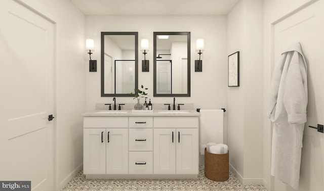 bathroom with vanity and walk in shower