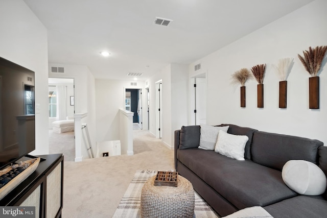 living room featuring light carpet