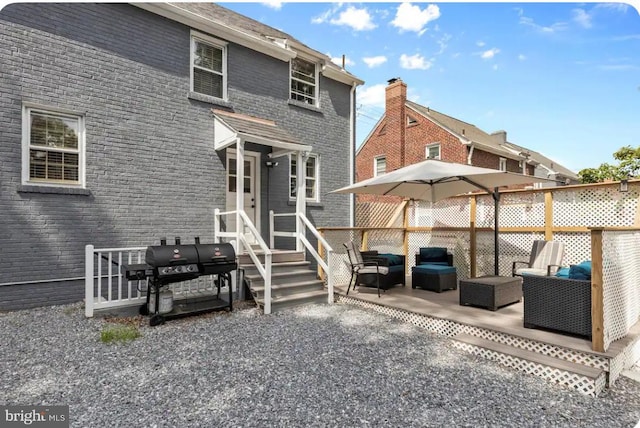 back of property featuring an outdoor living space