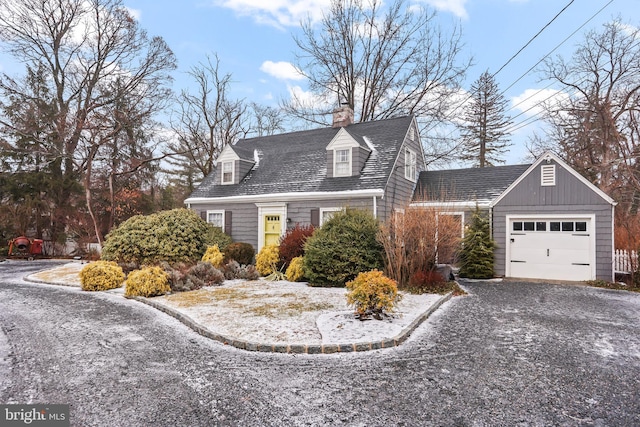 view of front of house with a garage and gravel driveway