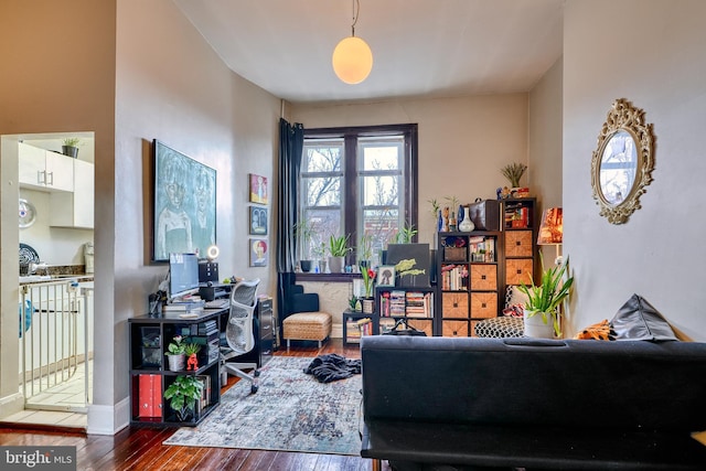 living room with hardwood / wood-style flooring