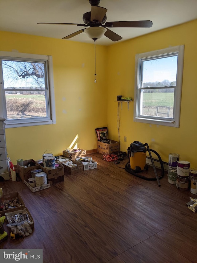 interior space with multiple windows, a baseboard radiator, and wood finished floors