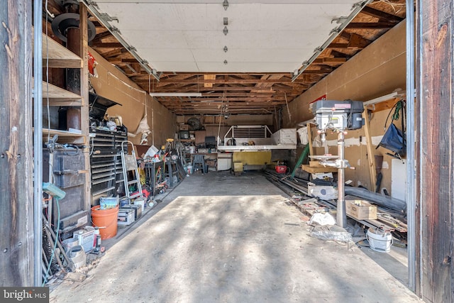 garage featuring a workshop area