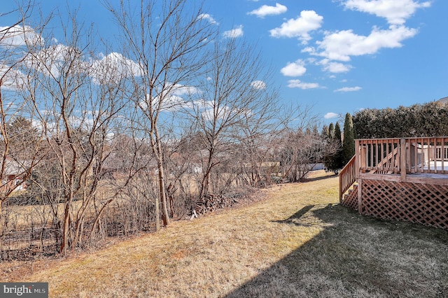 view of yard with a wooden deck