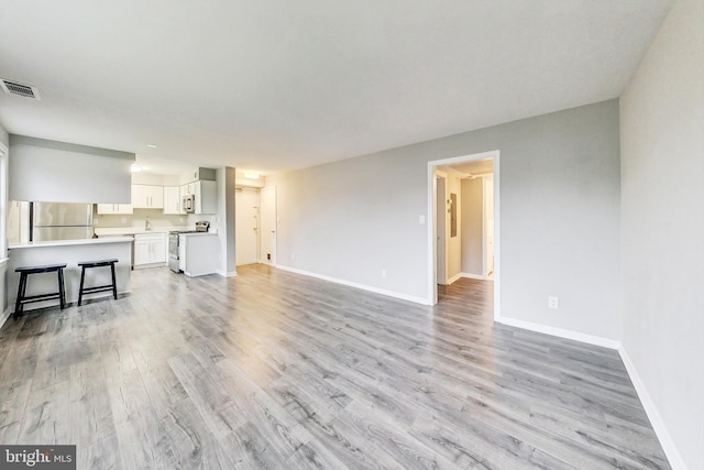 unfurnished living room featuring light hardwood / wood-style floors