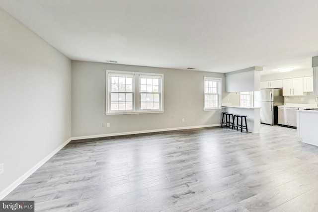 unfurnished living room with light hardwood / wood-style flooring