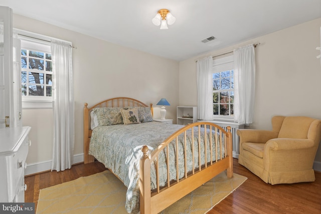 bedroom with multiple windows and wood-type flooring