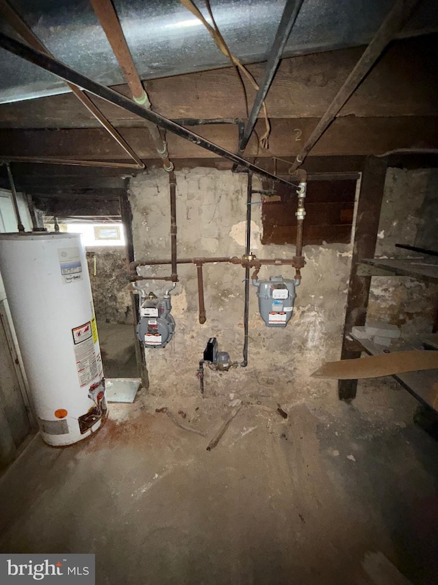 basement featuring water heater