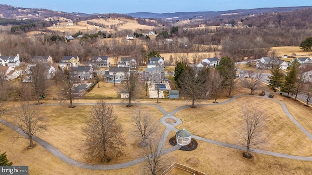 birds eye view of property with a residential view and a mountain view