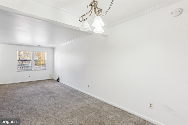 carpeted spare room featuring ornamental molding