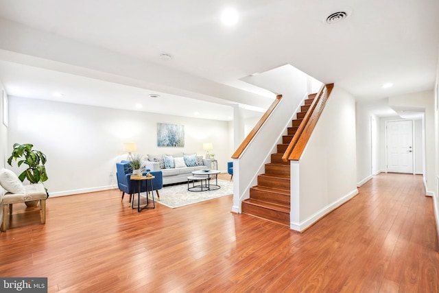 living room featuring light wood-type flooring