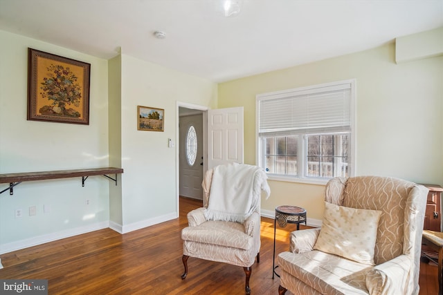 sitting room featuring dark hardwood / wood-style flooring