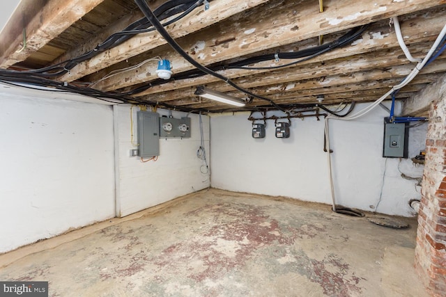 unfinished basement with electric panel