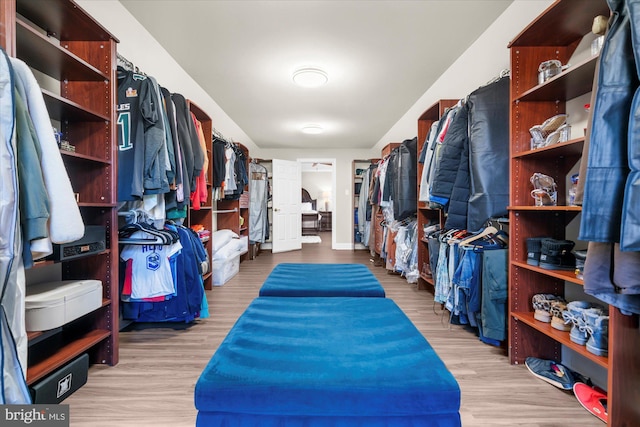 spacious closet with light hardwood / wood-style flooring