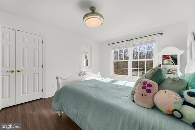 bedroom featuring a closet and dark hardwood / wood-style flooring