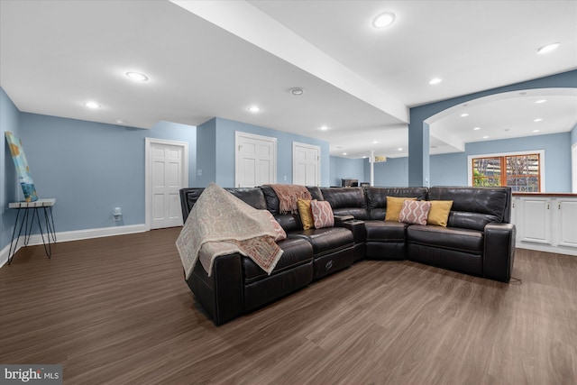 living room featuring dark hardwood / wood-style floors