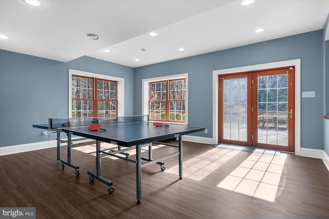 recreation room with hardwood / wood-style floors and a wealth of natural light