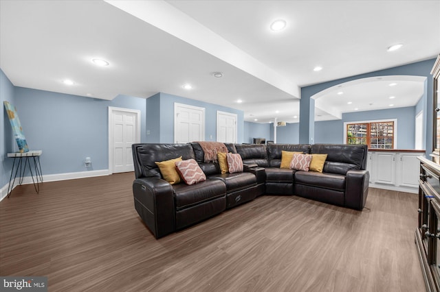 living room with light hardwood / wood-style floors