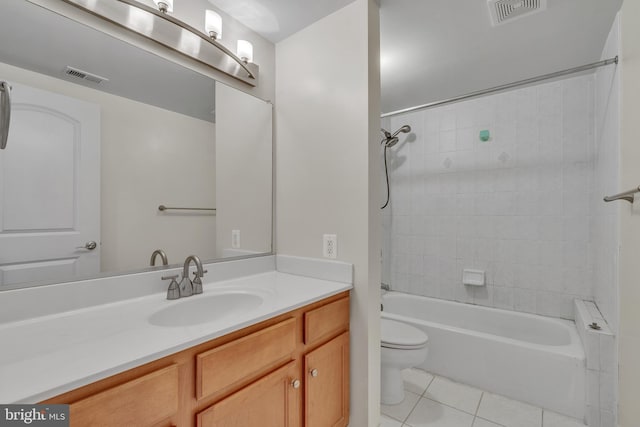 full bath with vanity, tile patterned floors, toilet, and visible vents