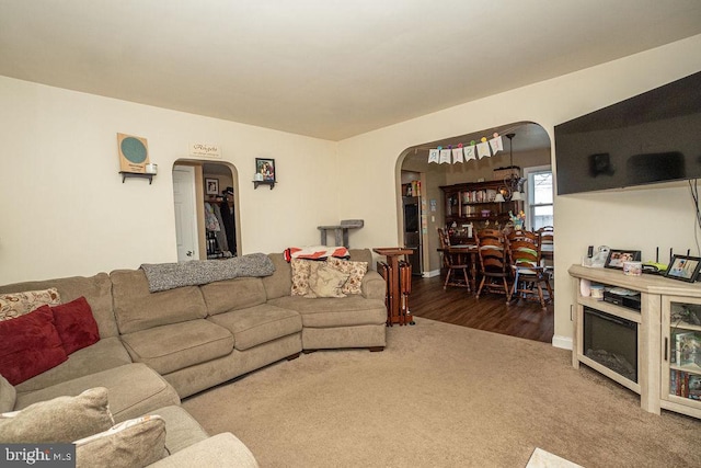 living room featuring carpet