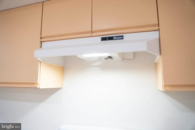 details featuring under cabinet range hood and light countertops