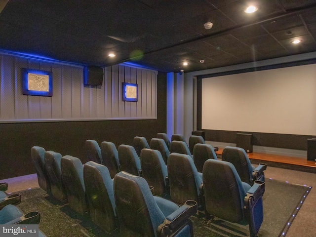 home theater room with recessed lighting