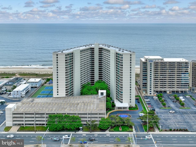 aerial view with a water view