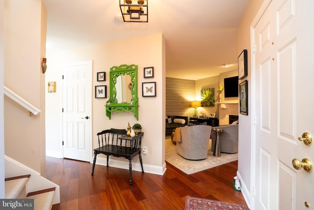 foyer entrance featuring dark hardwood / wood-style flooring