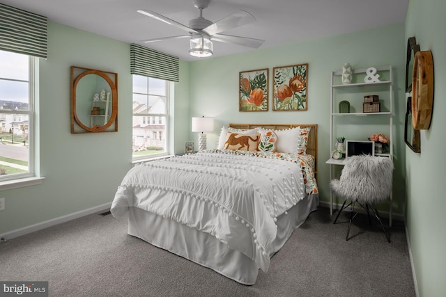 bedroom with carpet flooring and ceiling fan