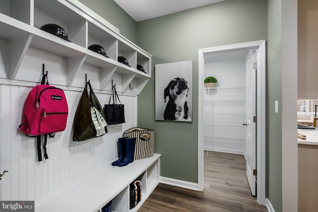 mudroom featuring wood-type flooring