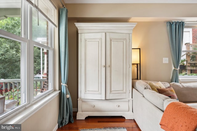 interior space featuring baseboards and wood finished floors