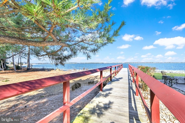 dock area featuring a water view