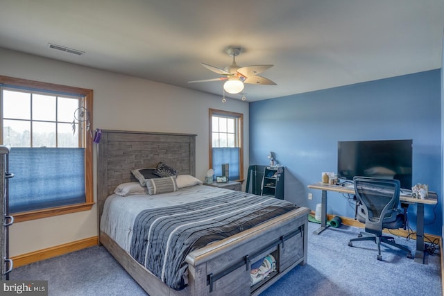 bedroom with carpet floors and ceiling fan