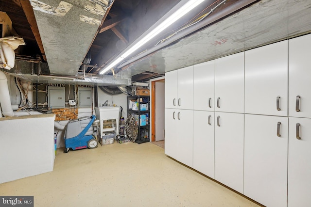 basement featuring electric panel