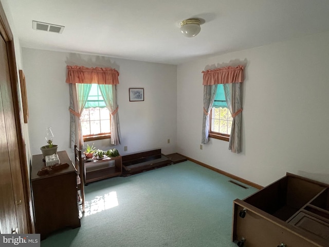 interior space with carpet, visible vents, and baseboards