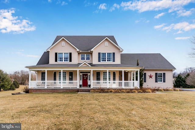 view of front of property with a front lawn and a porch