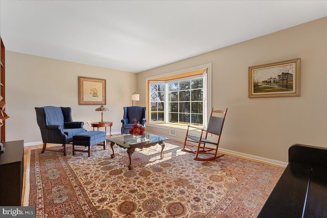 living area with baseboards