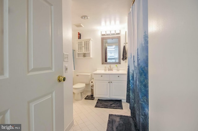 bathroom with tile patterned flooring, visible vents, vanity, and toilet