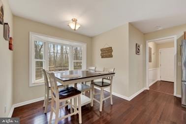 dining area featuring baseboards and wood finished floors