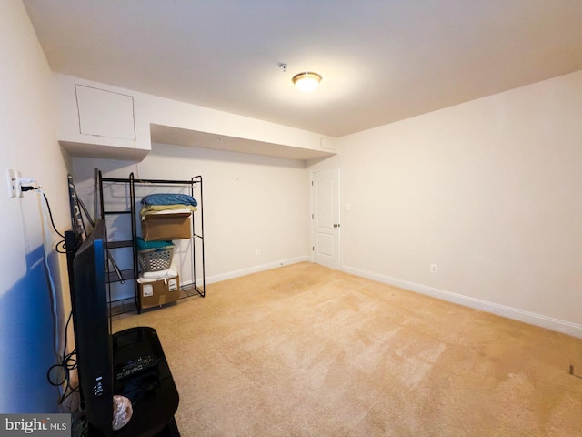 finished basement with baseboards and carpet floors