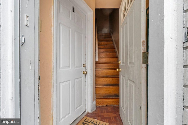 stairs with parquet flooring