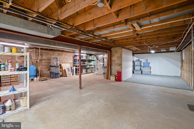 unfinished basement with concrete block wall