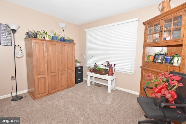 sitting room with light carpet and baseboards