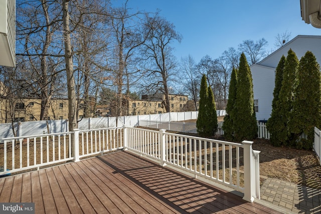 wooden deck featuring a fenced backyard