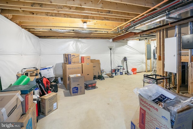 unfinished below grade area featuring electric panel