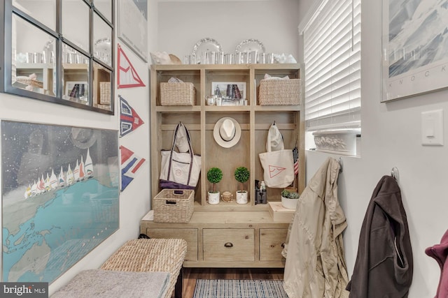 mudroom featuring dark wood-style floors