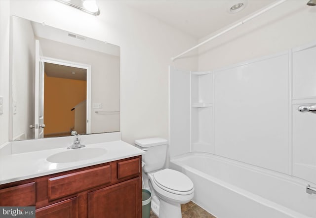 full bathroom featuring vanity, shower / bathtub combination, and toilet