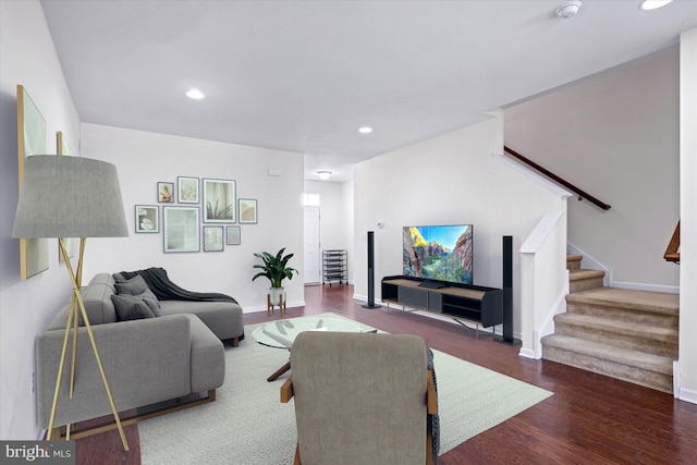 living room featuring dark hardwood / wood-style floors