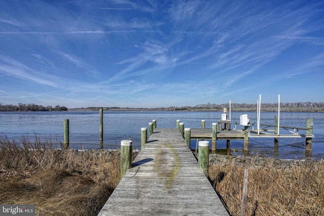 view of dock with a water view